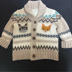 Baby Gap Fair Isle Cardigan 18-24M Animal Knit Lodge Scandi Chunky Cabincore